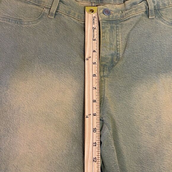 Roxxie Women’s Jeans Size 14 Olive Green Embroidered Floral Lace Hem Boho Y2K - Picture 3 of 7
